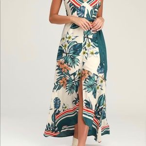 Lulus Getaway Beige Floral Print Maxi Dress
